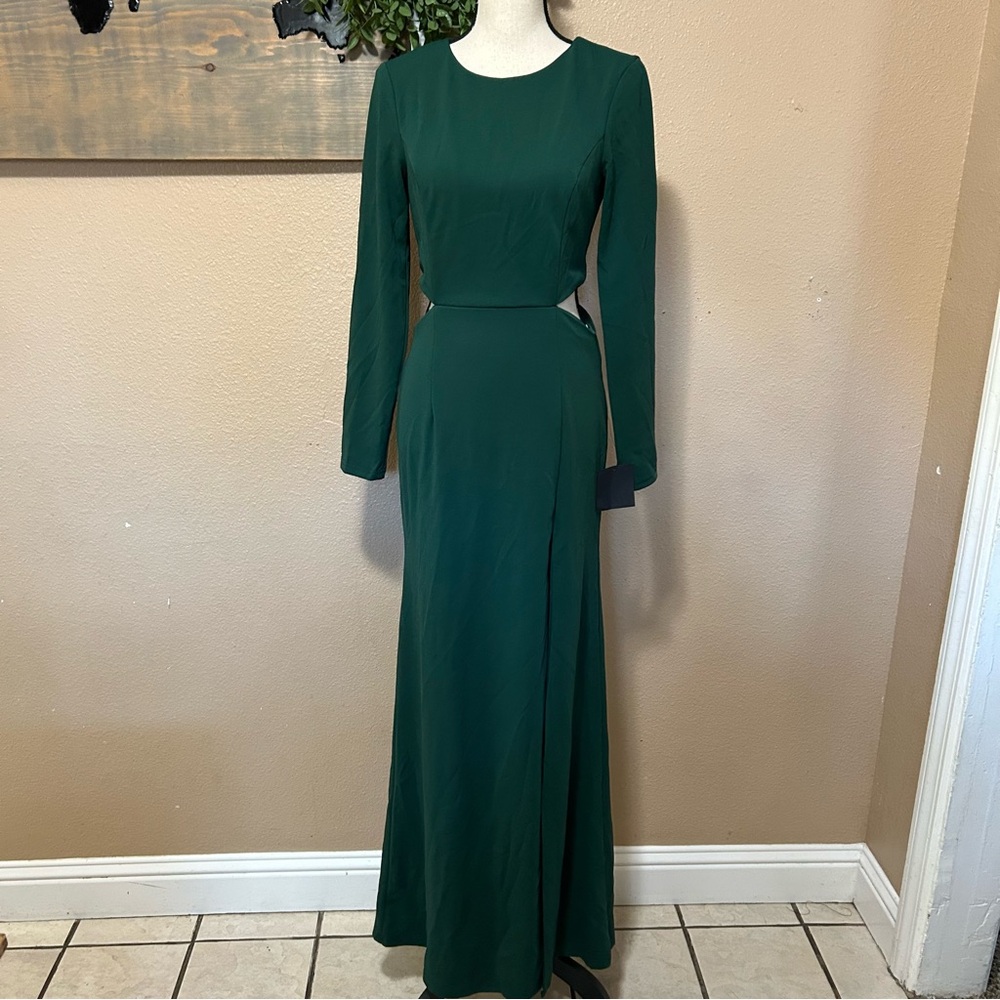 NWT Lulus Going for the Wow Emerald Green Long Sleeve Cutout Maxi Dress - Picture 2 of 11